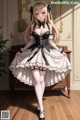 A woman in a maid outfit posing for a picture.