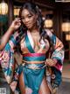 A woman in a kimono posing for a picture.